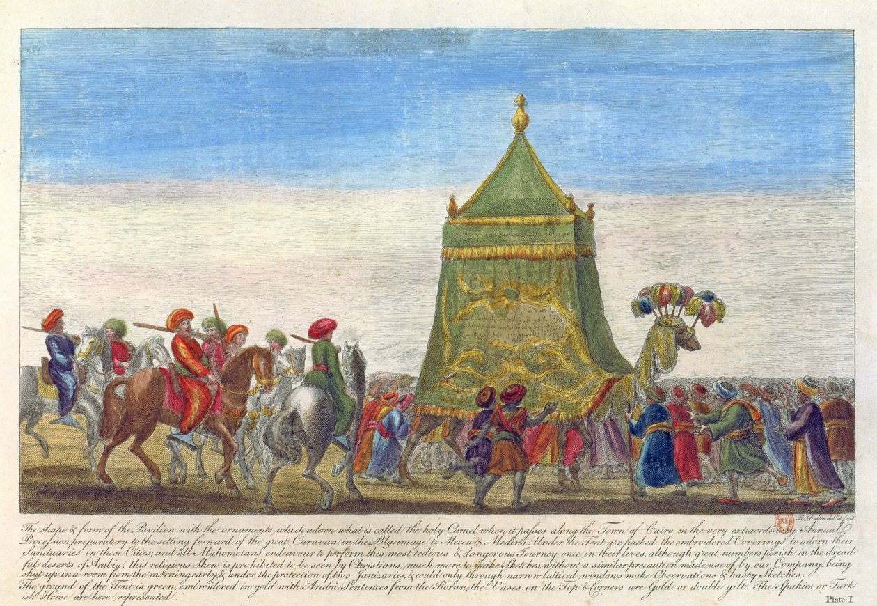 Vallási felvonulás, amely a Mekkába való éves eltávozást ünnepli a régiségektől és a görögországi és egyiptomi nézetektől Richard Dalton, 1701 alkotó: English School