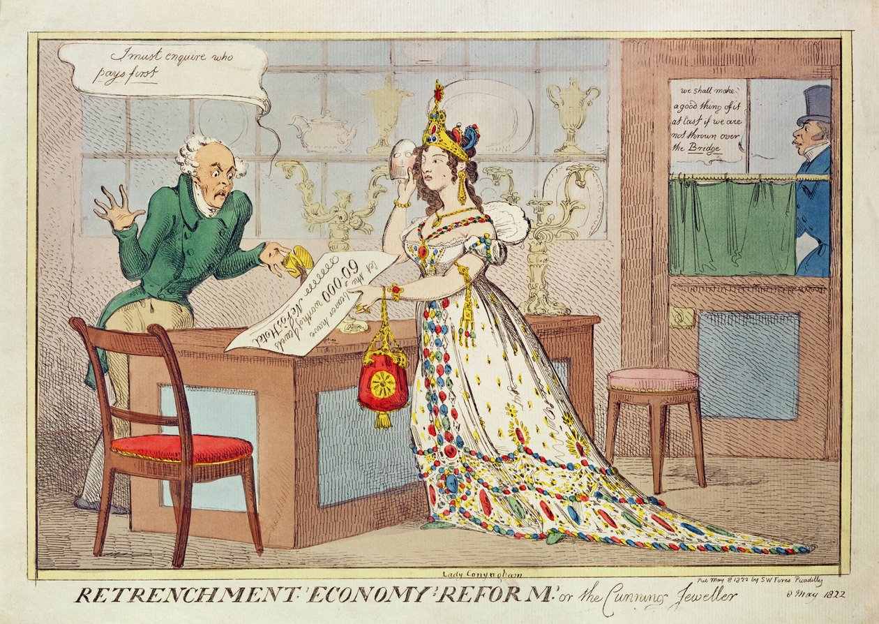 Retrenchment Economy Reform, avagy a ravasz ékszerész, 1822 (színes rézkarc) alkotó: English School