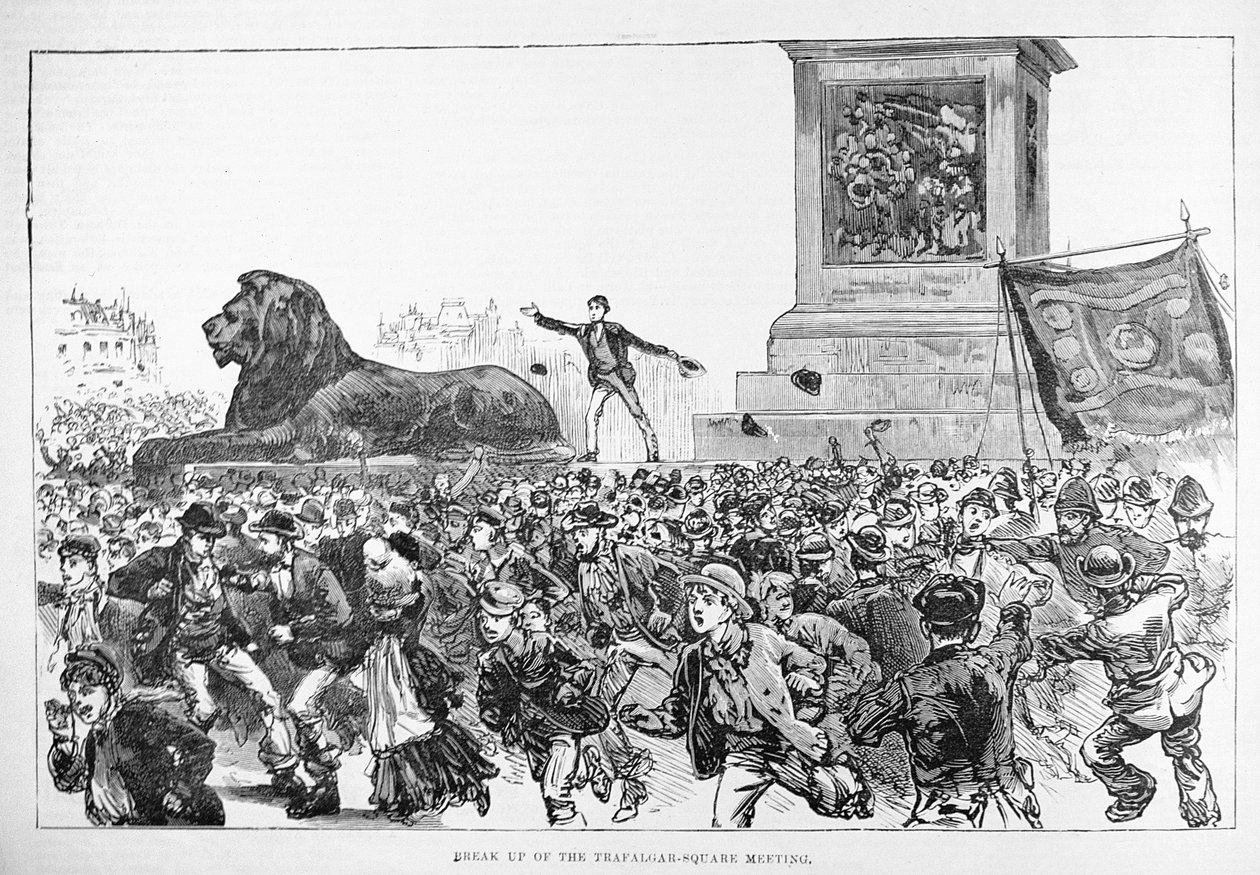 Zavargások a londoni West Enden: A Trafalgar Square Meeting feloszlása, a „The Illustrated London News”-ból, 1886. február 13. alkotó: English School