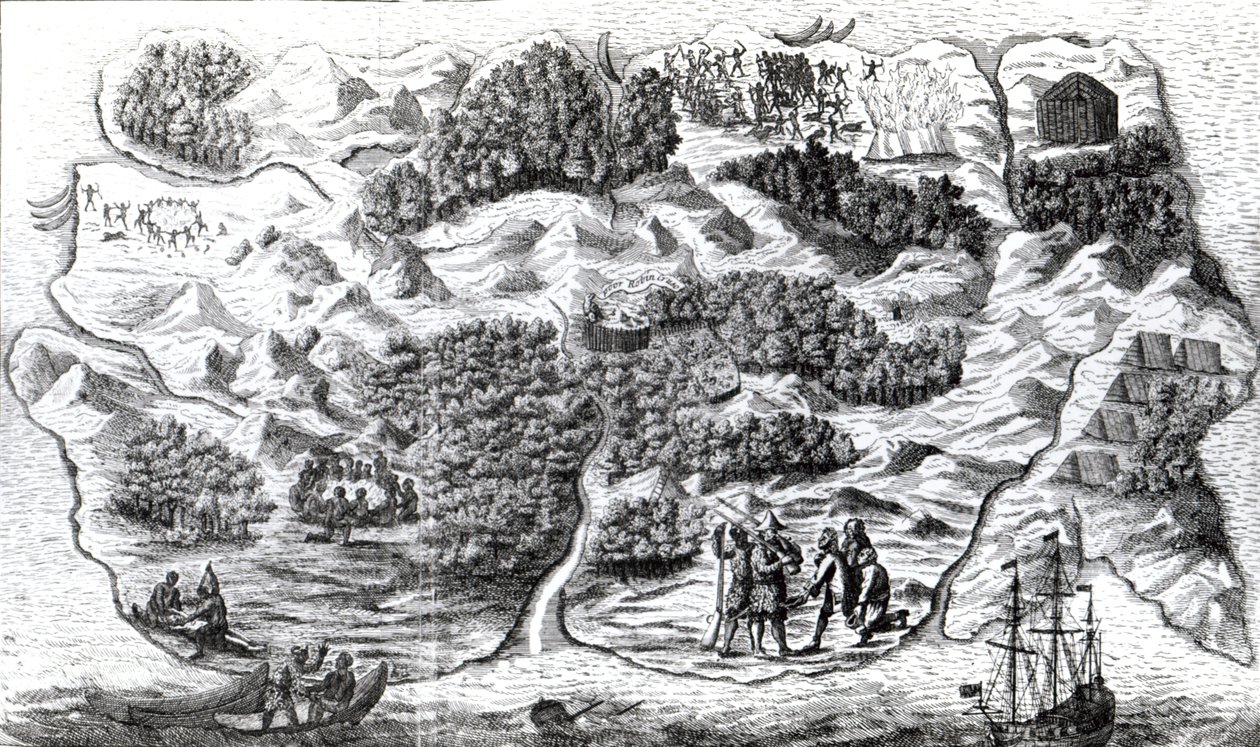 Robinson Crusoe szigete, vésette Clark és Pine, 1719 alkotó: English School