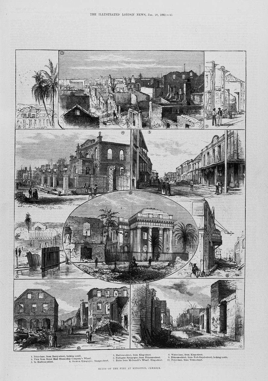 Ruins of the Fire at Kingston, Jamaica, a The Illustrated London News-ból, 1883. január 20., 1842 alkotó: English School