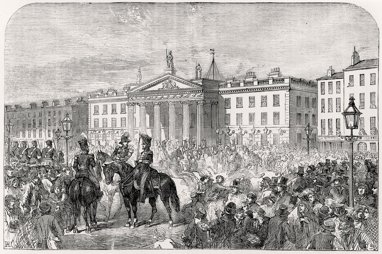 A Sackville Street Dublinban az 1847-es lázadás idején alkotó: English School