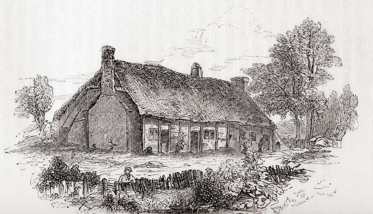 Samuel Butlers ház, Pershore, Worcestershire, Anglia. Samuel Butler, 1613-1680. Angol költő és szatirikus, Ó-Angliából: Képi Múzeum, kocsma. 1847 alkotó: English School