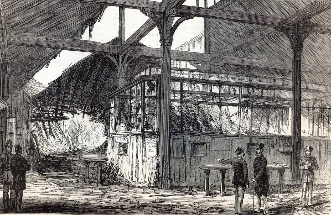 A Victoria pályaudvaron történt robbanás helyszíne kedd reggel, a The Illustrated London Newsból, 1884. március 1. (litográfia) alkotó: English School