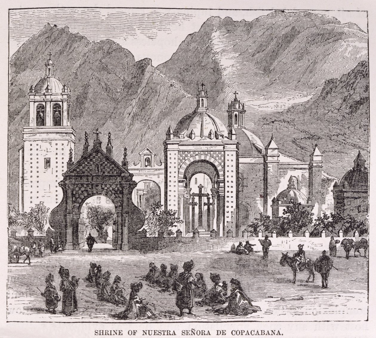 A Nuestra Senora de Copacabana szentélye, Lima, Peru, E. George Squier „Incidents of Travel and Exploration in the Land of the Inka” című művéből. 1878-ban alkotó: English School