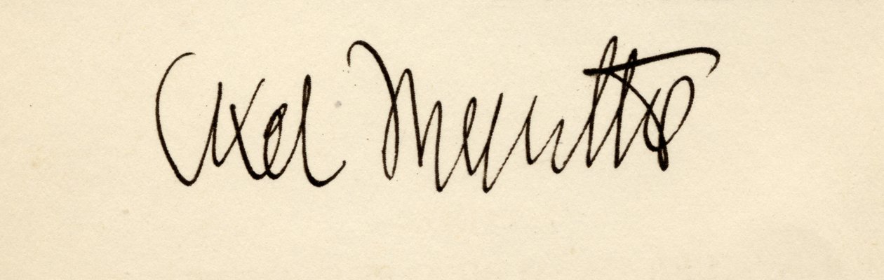 Axel Martin Fredrik Munthe aláírása, Axel Munthe 1932-ben megjelent „San Michele története” című művéből alkotó: English School