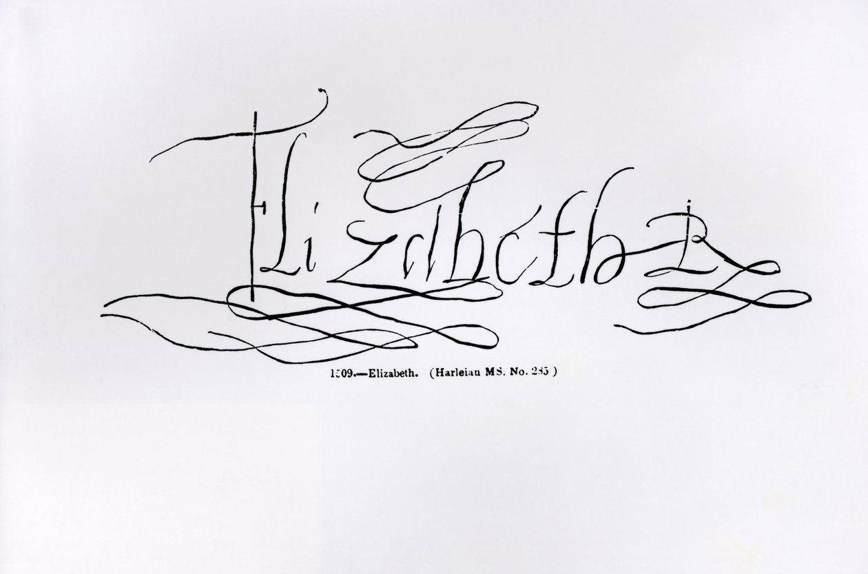 I. Erzsébet királynő (1533-1603) aláírása (toll és tinta papíron) alkotó: English School