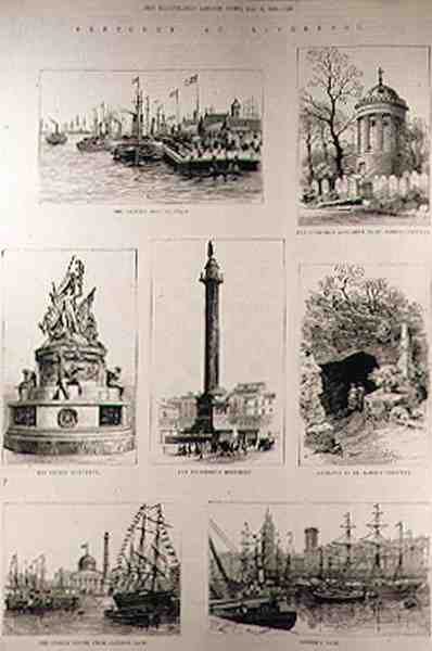 Vázlatok Liverpoolban: The Princes Landing Stage; Huskisson emlékmű a Szent Jakab temetőben; A Nelson-emlékmű; A Wellington-emlékmű; bejárat a Szent Jakab temetőbe; A Vámház kb alkotó: English School