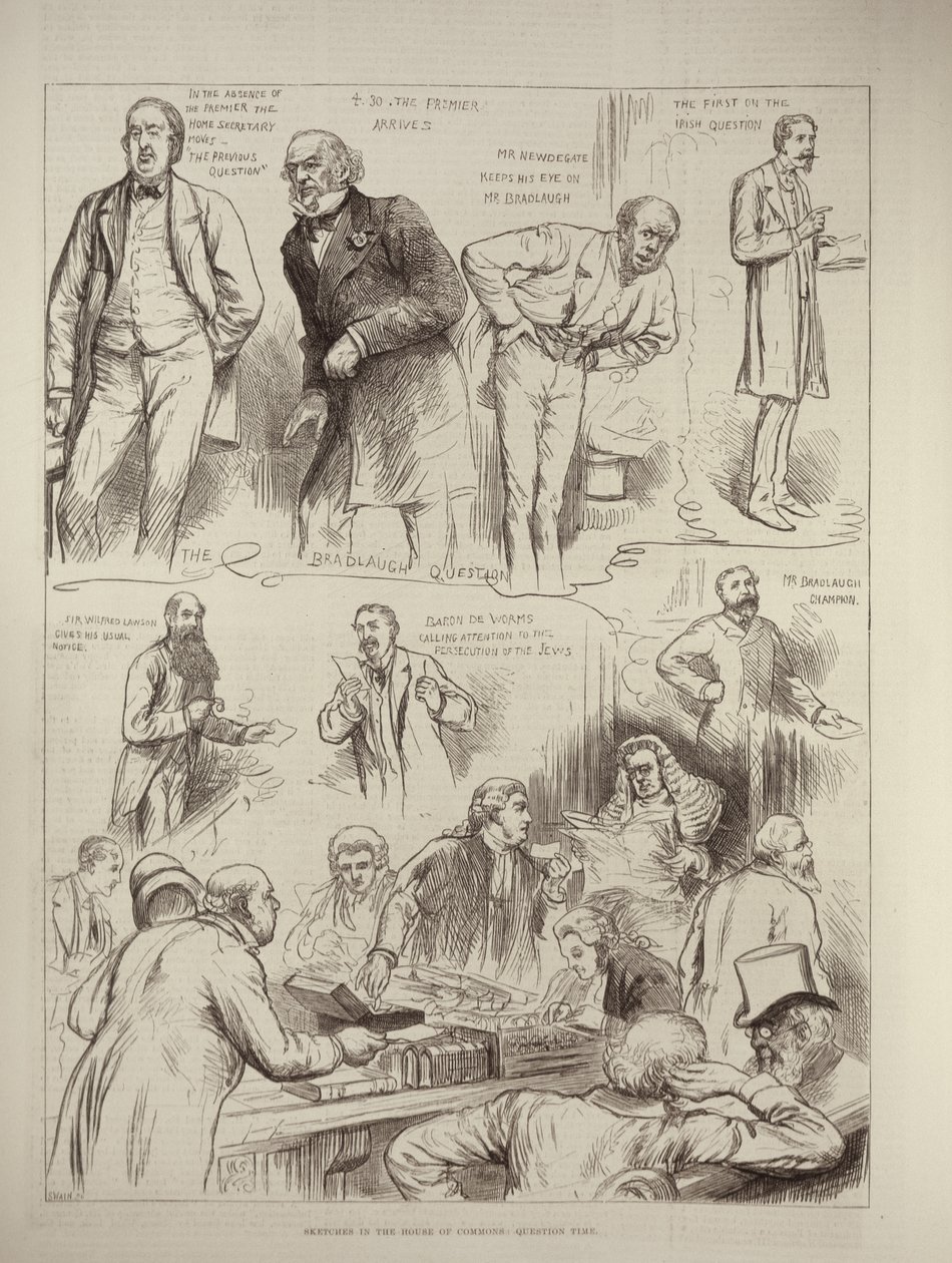 Vázlatok az alsóházban: Kérdések órája, a The Illustrated London Newsból, 1882. február 18. alkotó: English School