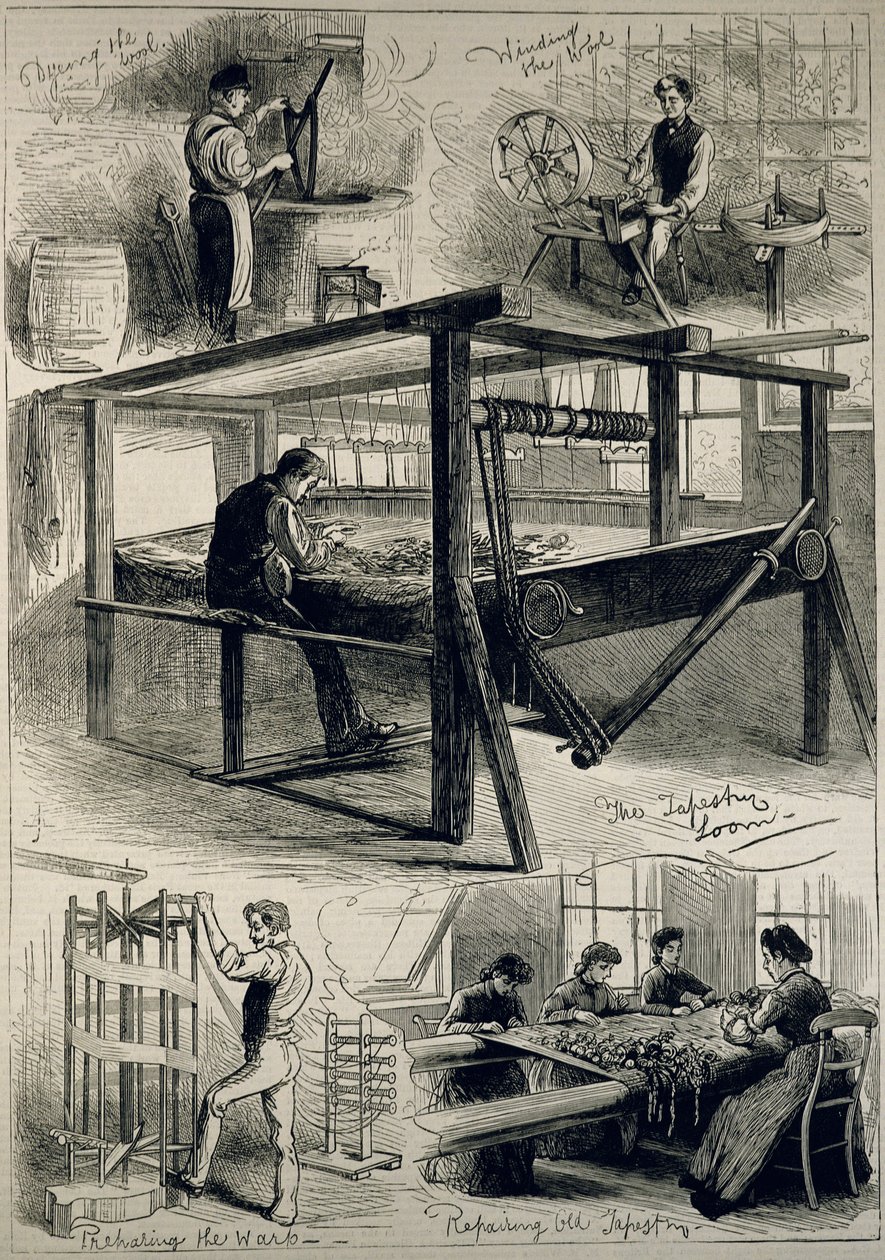 Vázlatok a Windsori Királyi Gobelinmanufaktúráról, a „The Illustrated London News”-ból, 1882. április 29. alkotó: English School