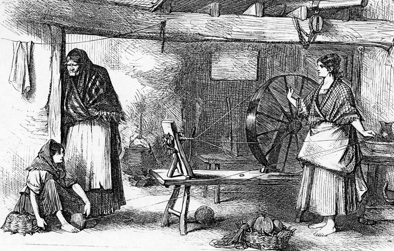 Spinning Net Thread in the Claddagh, Galway, illusztráció a „The Illustrated London News”-ból, 1870. július 16. alkotó: English School
