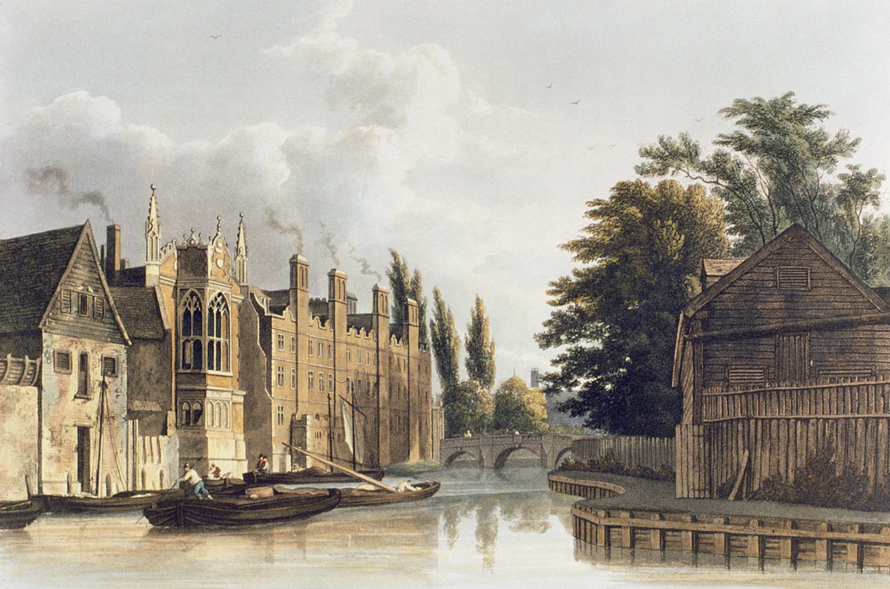 St. Johns College, Cambridge a Fishers Lane-ről, tábla A Cambridge történetéből, R. Ackermann, 1815 alkotó: English School