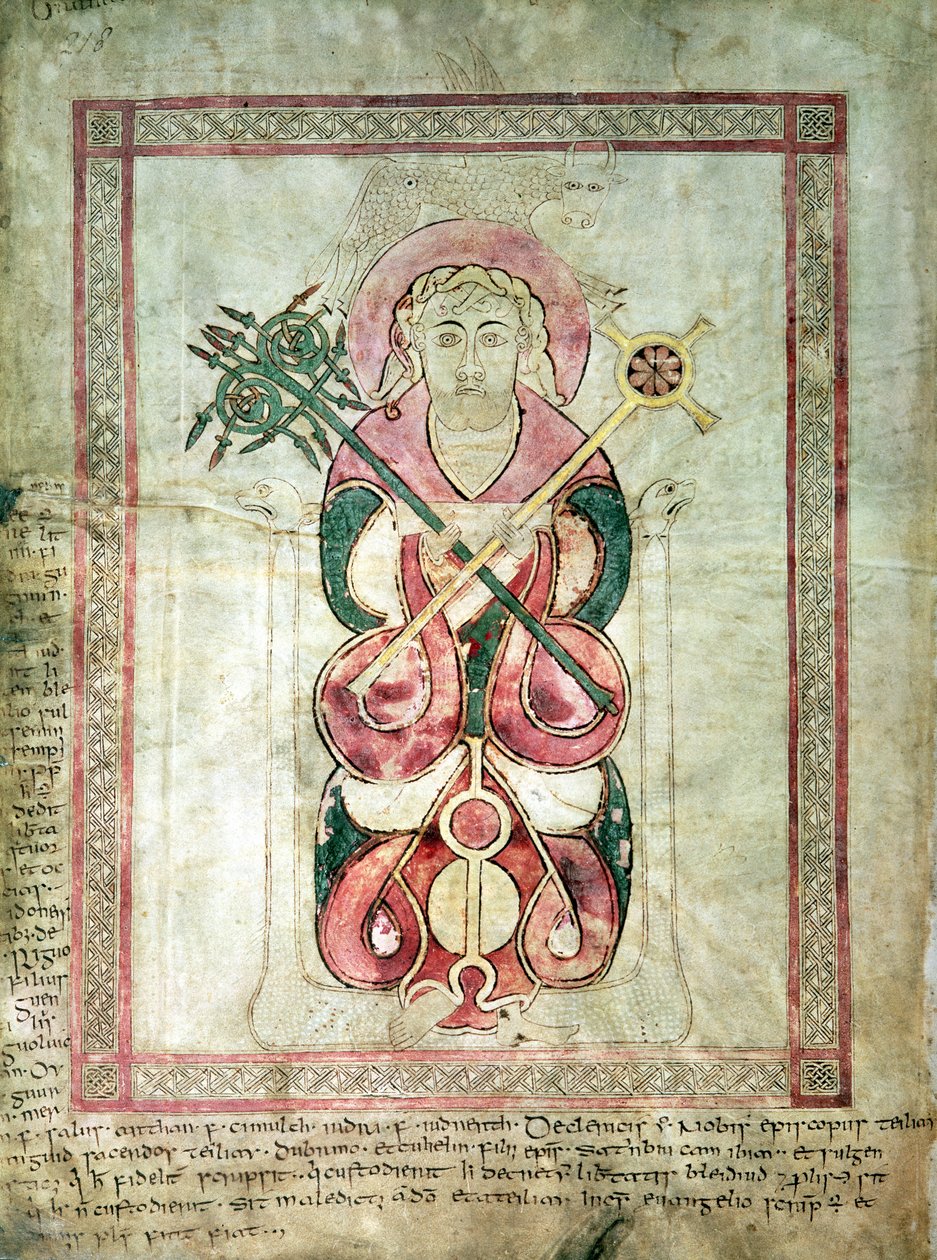 Szent Lukács és szárnyas borja, a Szent Lukács evangélium címlapja, a Lichfield-evangéliumokból, 720 körül alkotó: English School