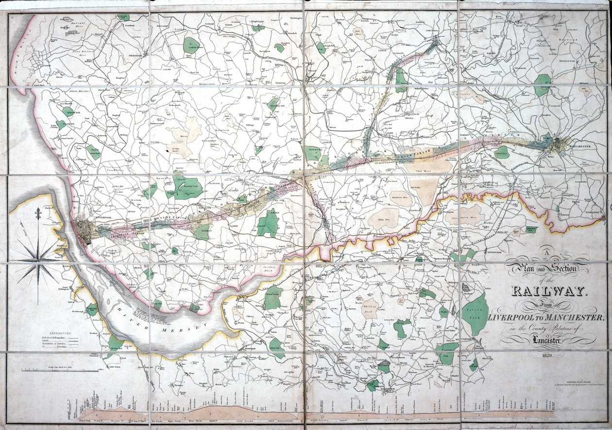 Stephensons térkép a liverpooli és manchesteri vasútról, 1824-1830 körül alkotó: English School