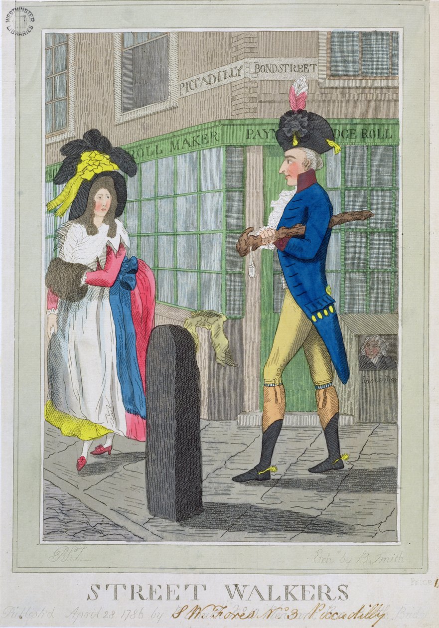 Street Walkers, metszett B. Smith, pub. szerző: S.W. Fores, 1786 (színes rézkarc) alkotó: English School