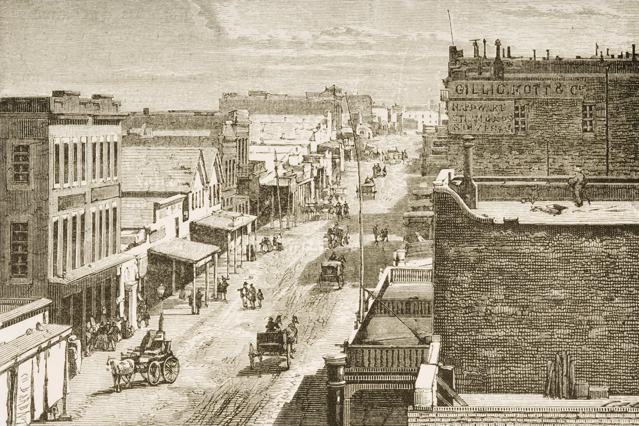Street Virginia Cityben, Nevadában, az „American Pictures”-től, a The Religious Tract Society kiadása, 1876 alkotó: English School