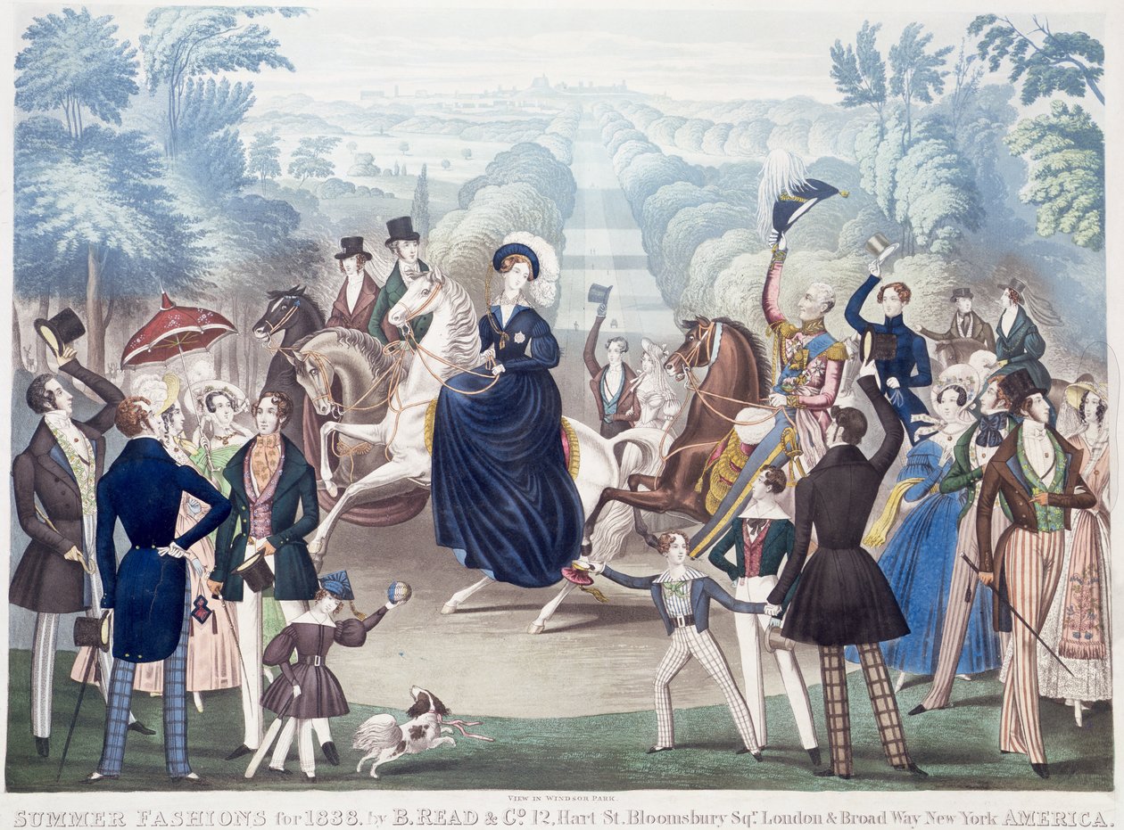Nyári divat 1838-ra, View in Windsor Park, B Read and Co. (színes akvatinta) alkotó: English School