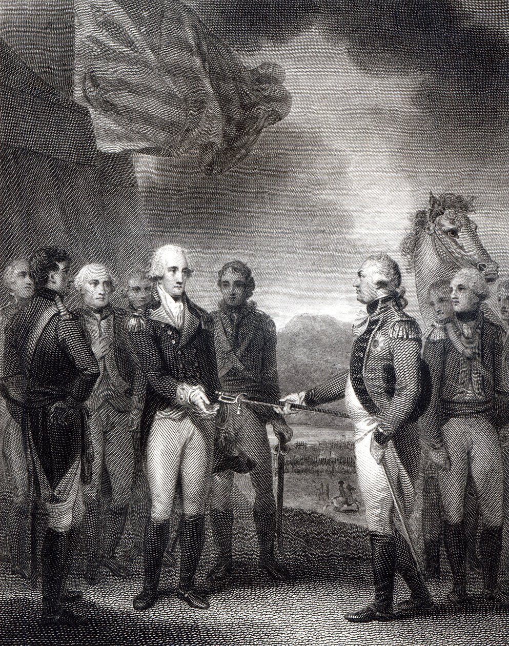 Lord Cornwallis megadása Yorktownban, 1781 alkotó: English School