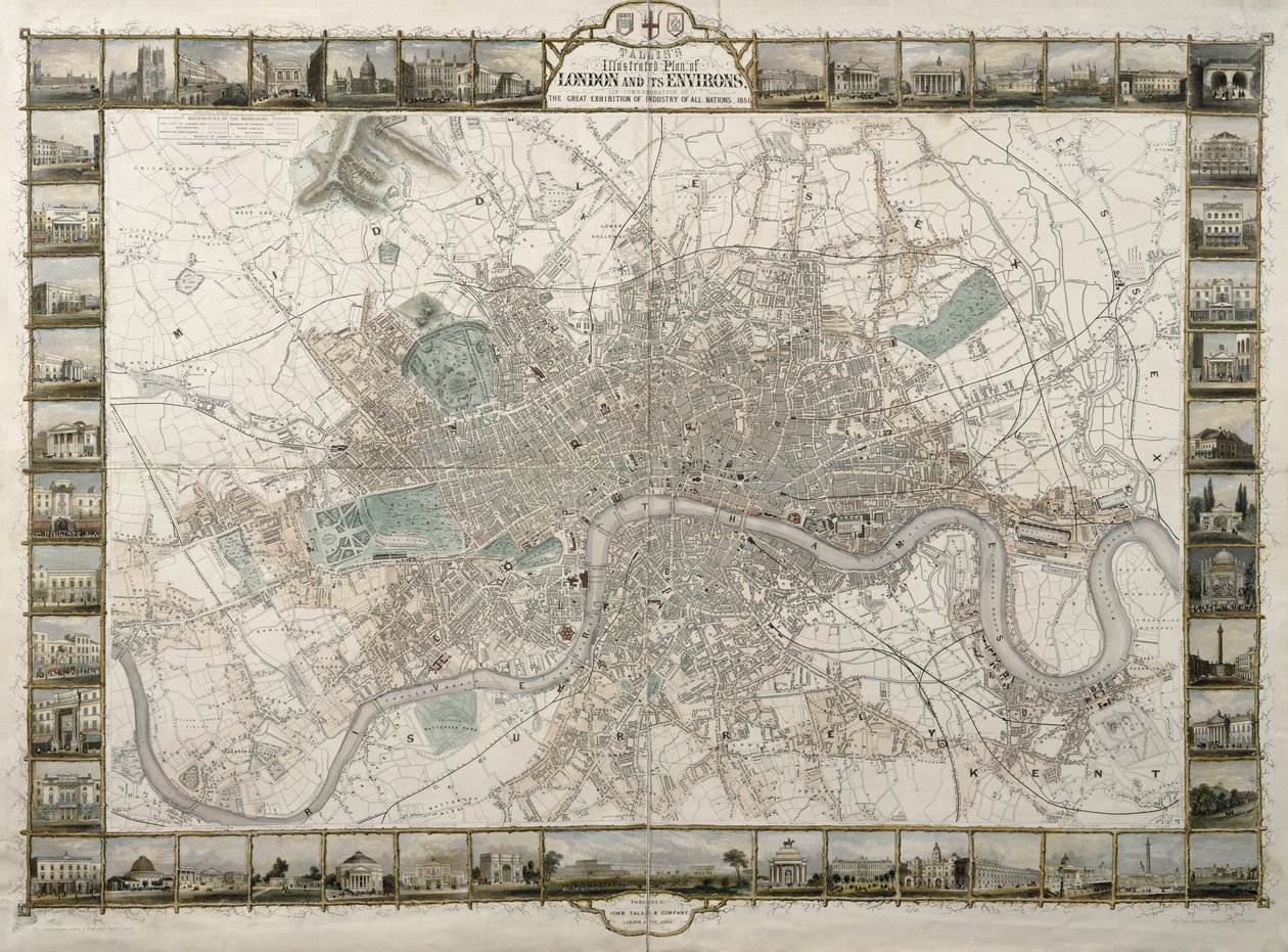 Talliss Illustrated Plan of London and its Environs, a Memorial of the Great Exhibition of All Nations, 1851, kiadó: John Tallis & Co. alkotó: English School