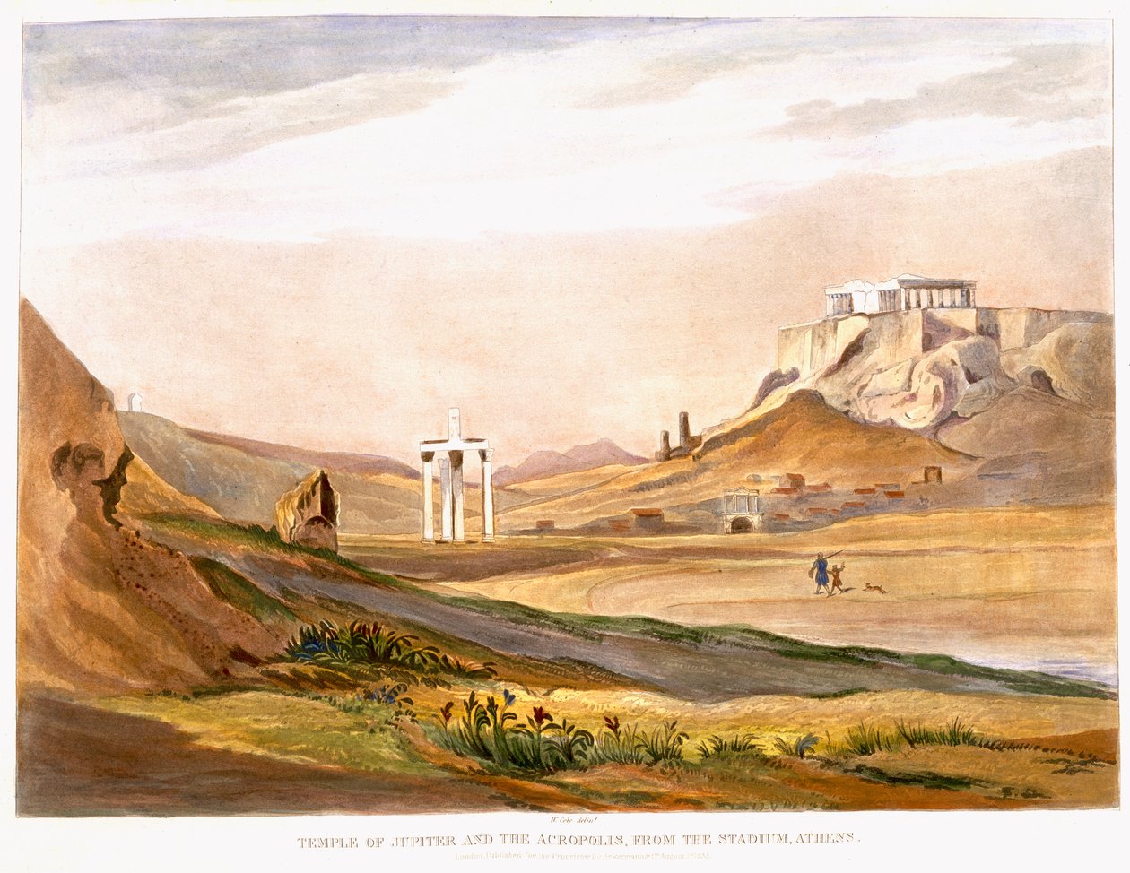 Jupiter temploma és az Akropolisz, az athéni stadionból, London 1835-ben (színes akvatinta) alkotó: English School