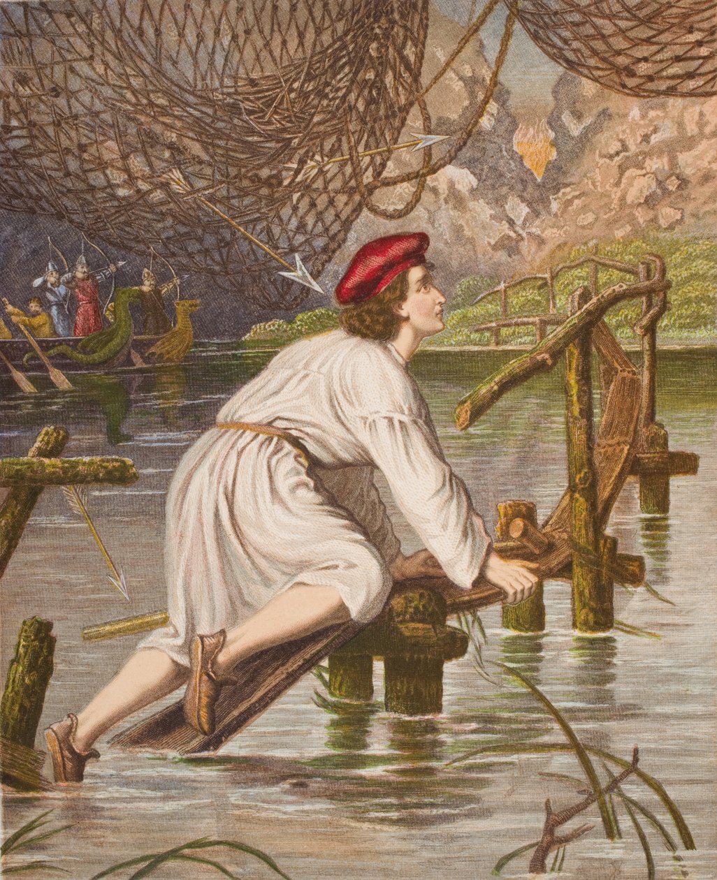 Gyengéd lelkiismeret átkel a hídon, illusztrációja John Bunyan (1628-88) „A zarándok haladásából” alkotó: English School
