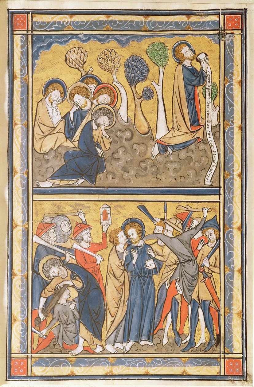 Az agónia a kertben és Krisztus árulása, zsoltárlevél, 1270 körül (tempera, tinta és aranylevél pergamen) alkotó: English School