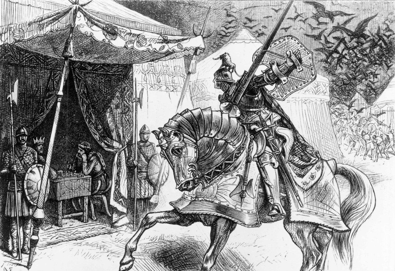A hollók serege, egy jelenet a "The Dream of Rhonabwy"-ból, a "The Mabinogion" részéből. alkotó: English School