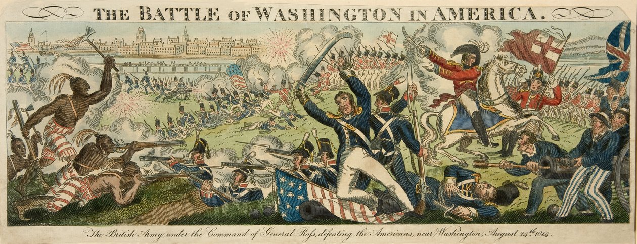 A washingtoni csata Amerikában, 1814. augusztus 24., pub. C.1816 (kézzel színezett gravírozás) alkotó: English School