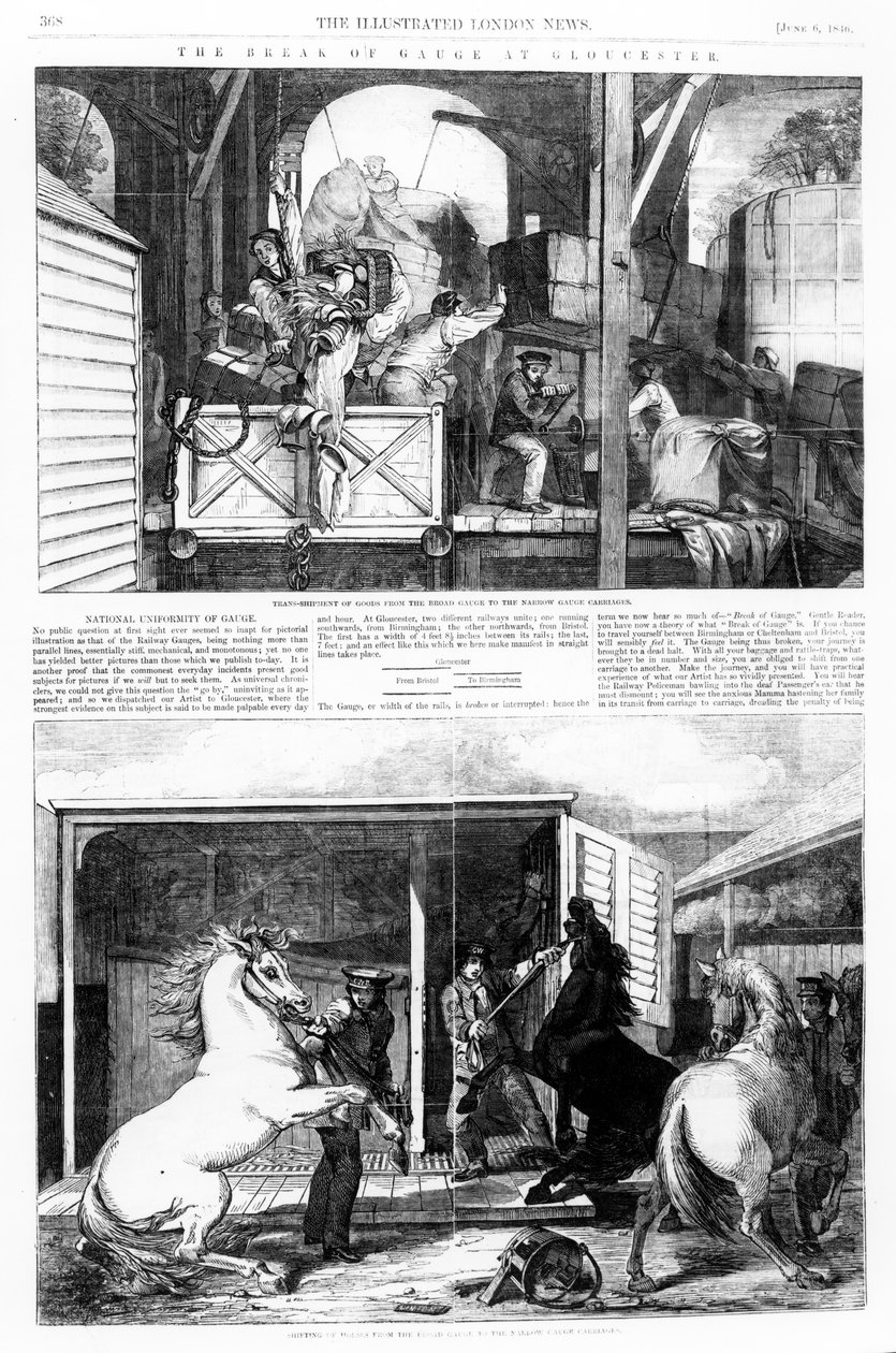 The Break of Gauge Gloucesterben, illusztráció a „The Illustrated London News”-ból, 1846. június 6. alkotó: English School