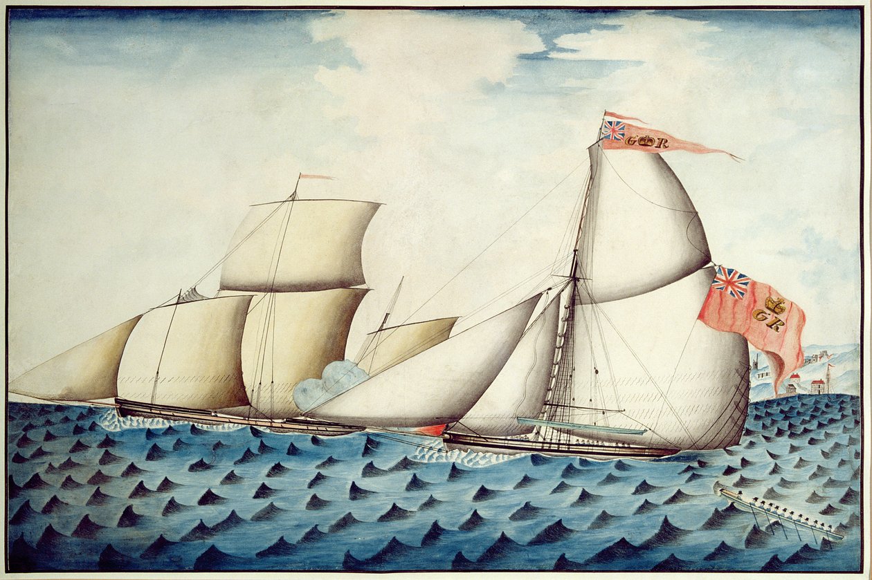 The Capture of The Four Brothers by The Badger, Revenue Cutter, 1823 körül (toll és wc) alkotó: English School