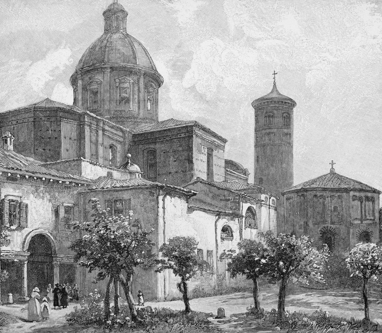 Katedrális és Keresztelőkápolna, Ravenna, Olaszország, a „The festői mediterrán” 3. kötetéből, kiadó: Cassell and Co. Ltd., 1880-90-es évek alkotó: English School