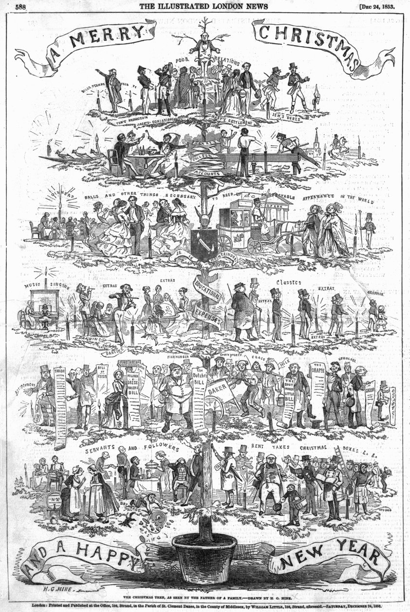 A karácsonyfa, ahogy egy családapa látta, illusztráció a „The Illustrated London News”-ból, 1853. december 24. alkotó: English School