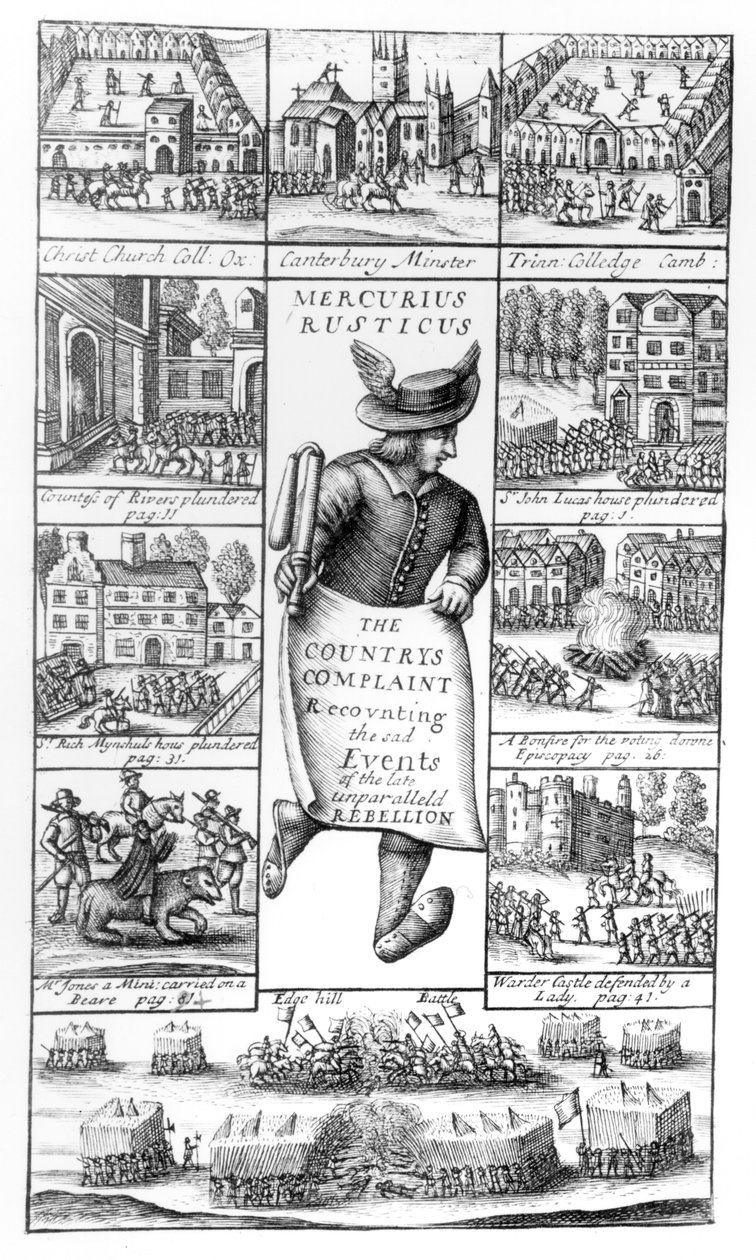 Az ország panasza, amely a legutóbbi példátlan lázadás szomorú eseményeit meséli el, a "Mercurius Rusticus" című, 1685-ben megjelent kötetből. alkotó: English School