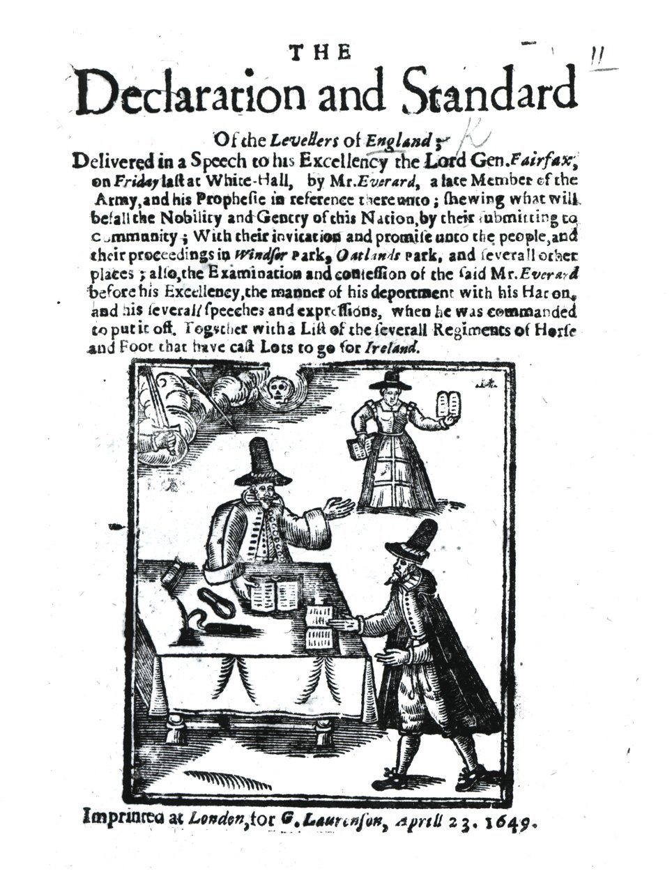 A kiegyenlítők nyilatkozata és zászlaja, 1649. április 23. alkotó: English School