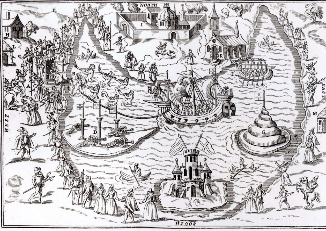Az 1593–1594-es Elvetham Entertainment a „Progresses and Public Processions of Queen Elizabeth” (Erzsébet királynő fejlődése és nyilvános körmenetei) című művéből, John Nichol, pub. 1823 körül alkotó: English School