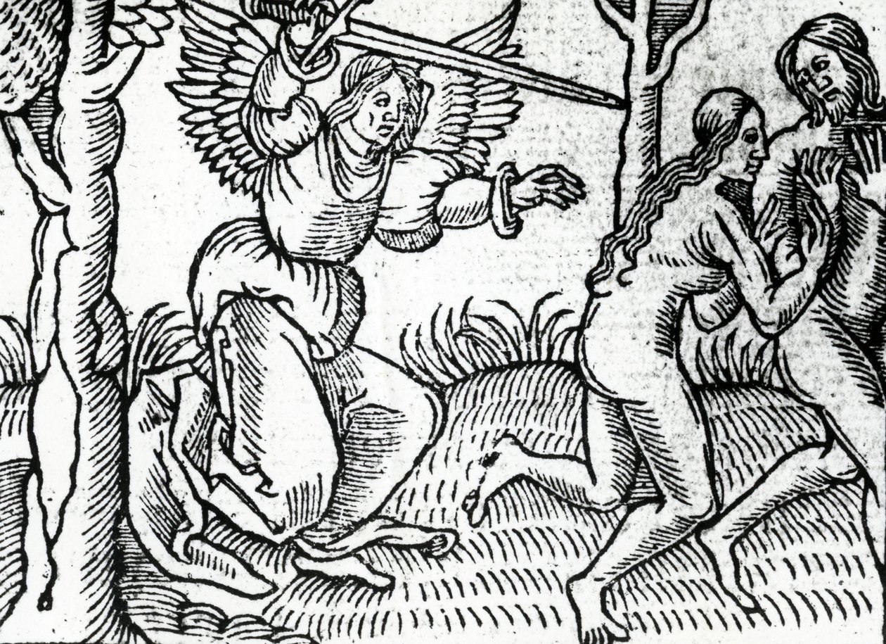 A kiűzetés az édenkertből, illusztráció Cranmer Bibliájából, 1540 alkotó: English School