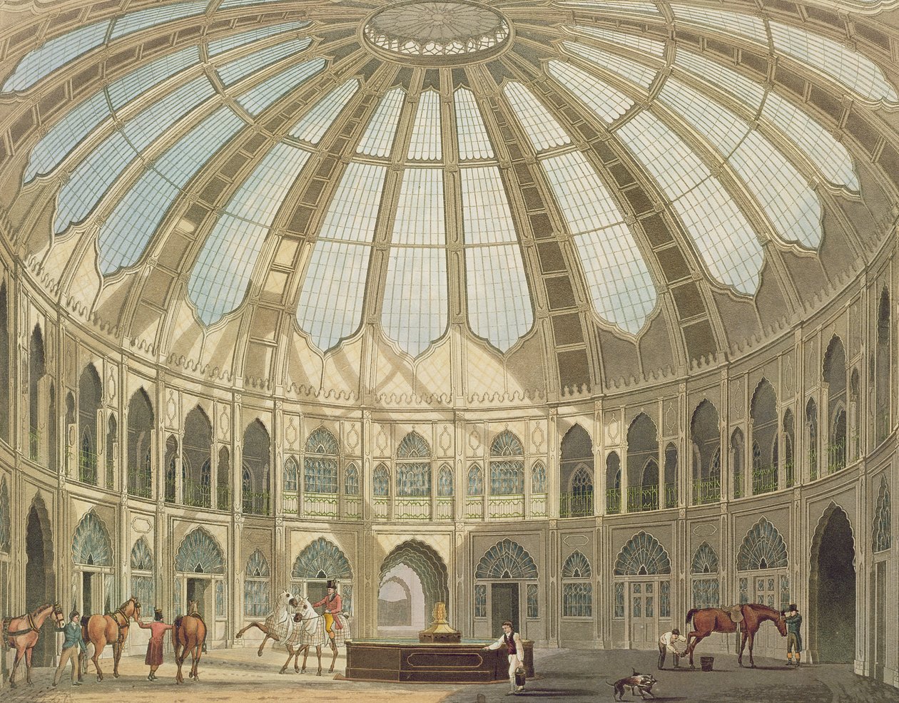 Az istálló belseje, a Brightoni Királyi Pavilon látképéből, John Nash (1752-1835) 1826 (akvatinta) alkotó: English School
