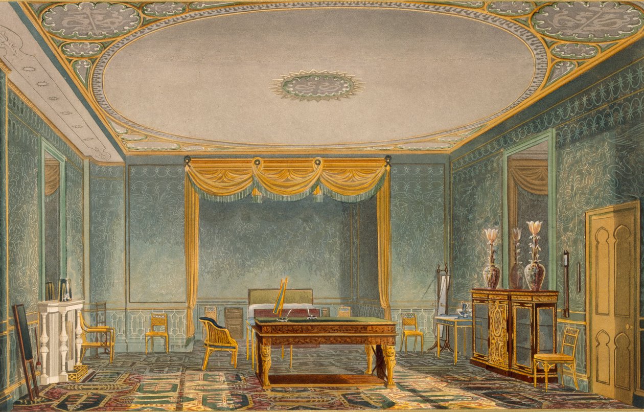 The Kings Bedroom, Views of the Royal Pavilion, Brighton, John Nash (1752-1835) 1826 (akvatinta) alkotó: English School