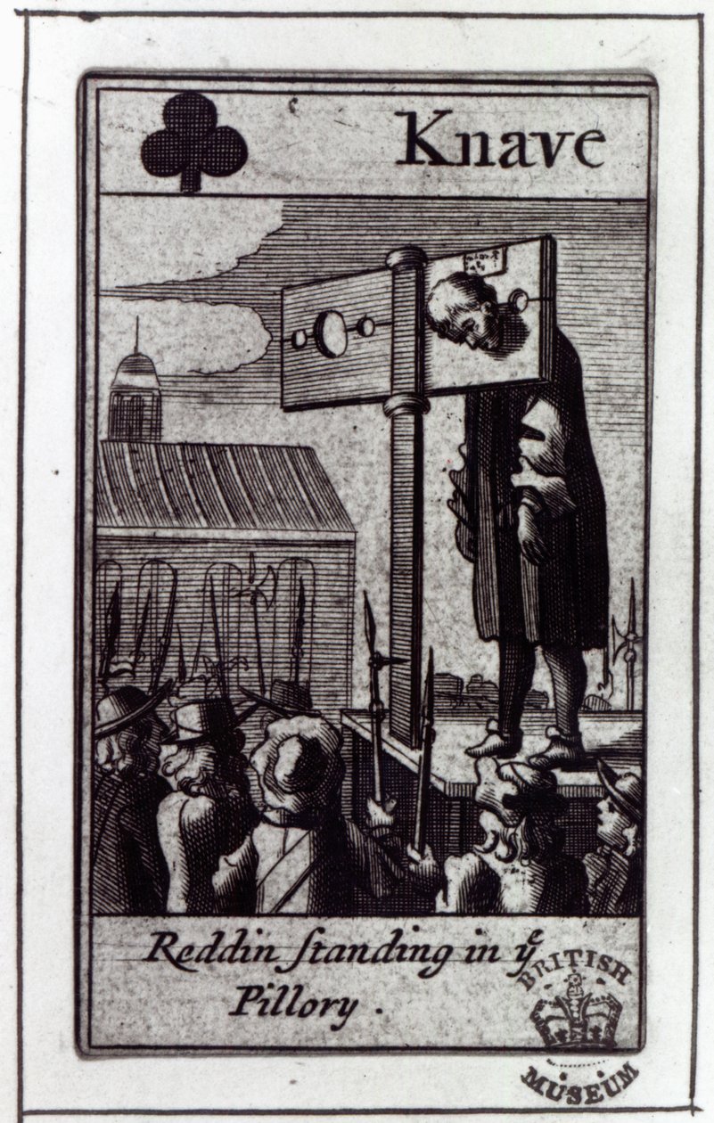 A klubok botja, egy csomag kártyacsomagból, amely az 1678-as pápai összeesküvésről és Nathaniel Reading elítéléséről szól, 1679 alkotó: English School