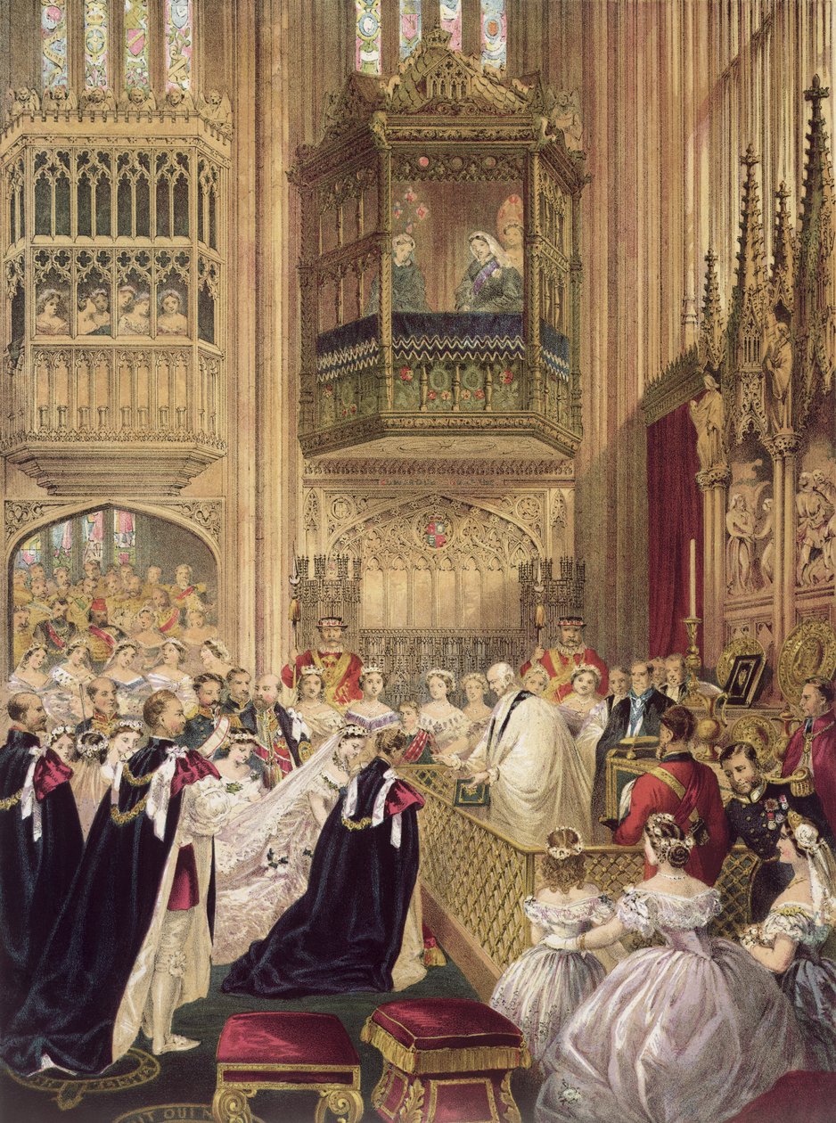 VII. Edward (1841-1910) walesi herceg házassága Alexandra dán hercegnővel (1844-1925), Windsori Szent György-kápolna, 1863. március 7. alkotó: English School