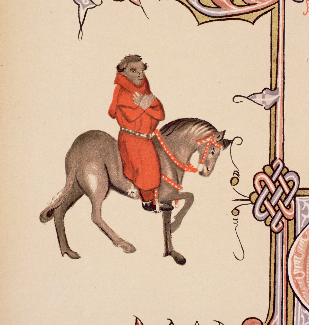The Parson, részlet a Canteruby-mesékből, Geoffrey Chaucer (c.1342-1400) Ellesmere-kézirat, fakszimile kiadás, 1911 (az eredeti részleteket lásd: 128919) alkotó: English School