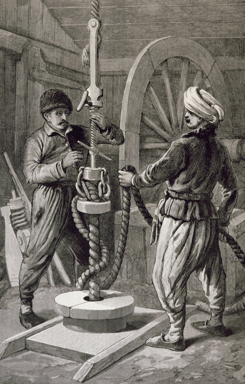 The Petroleum Wells Bakuban a Kaszpi-tengeren: Kőolajkút fúrása, a The Illustrated London News-ból, 1886. december 6. alkotó: English School