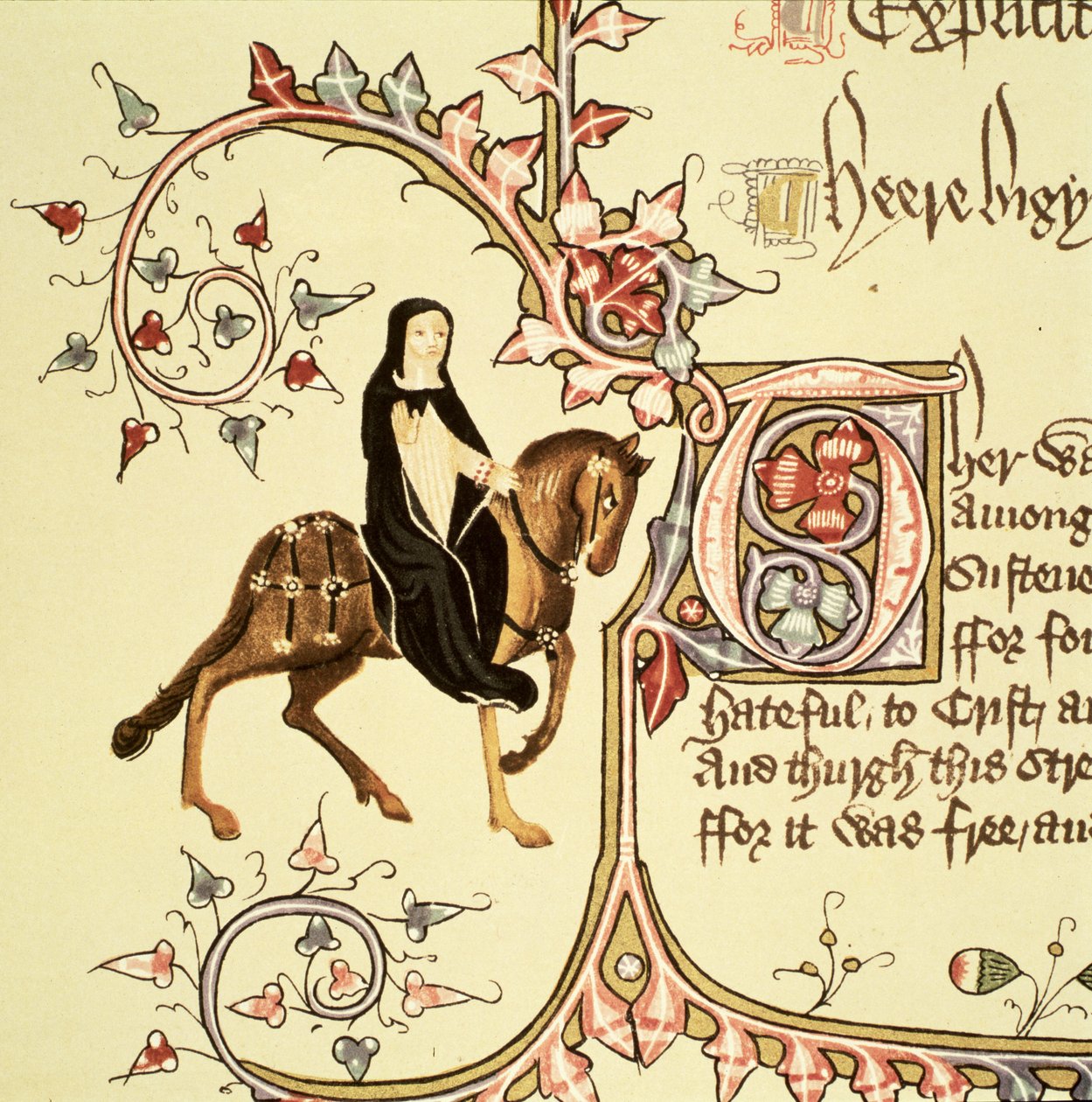 A hercegnő, részlet a Canterbury-mesékből, Geoffrey Chaucer (kb. 1342-1400) Ellesmere-kézirat, fakszimile kiadás, 1911 (az eredeti részleteket lásd: 128945) alkotó: English School