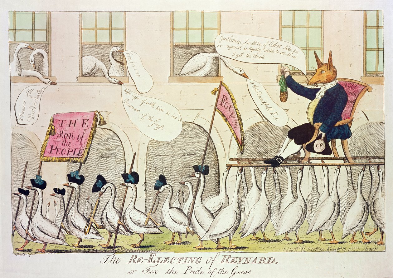 Reynard újraválasztása, avagy a róka, a libák büszkesége, 1783 (kézzel színezett metszet) alkotó: English School