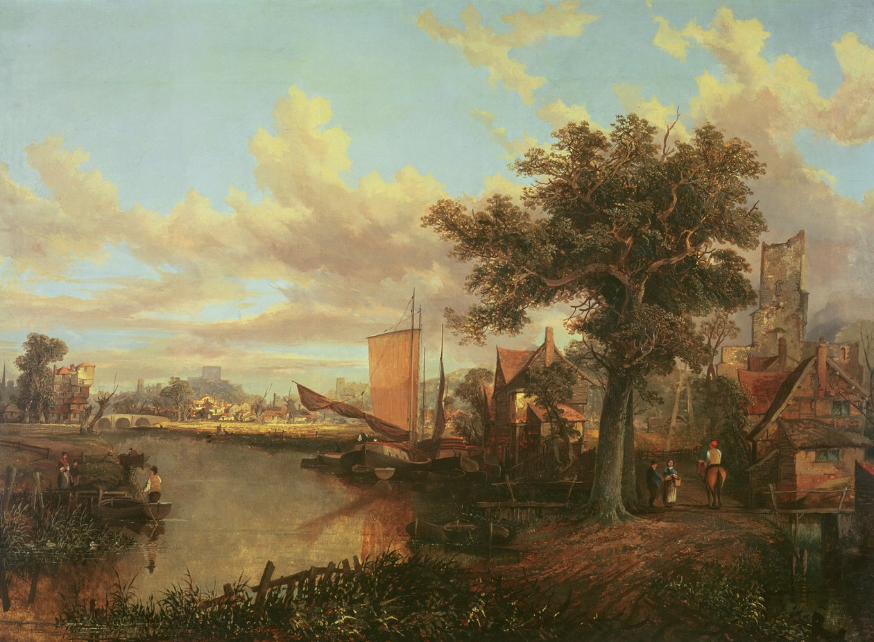 A Yare folyó távoli kilátással Norwichra, 1840 körül alkotó: English School