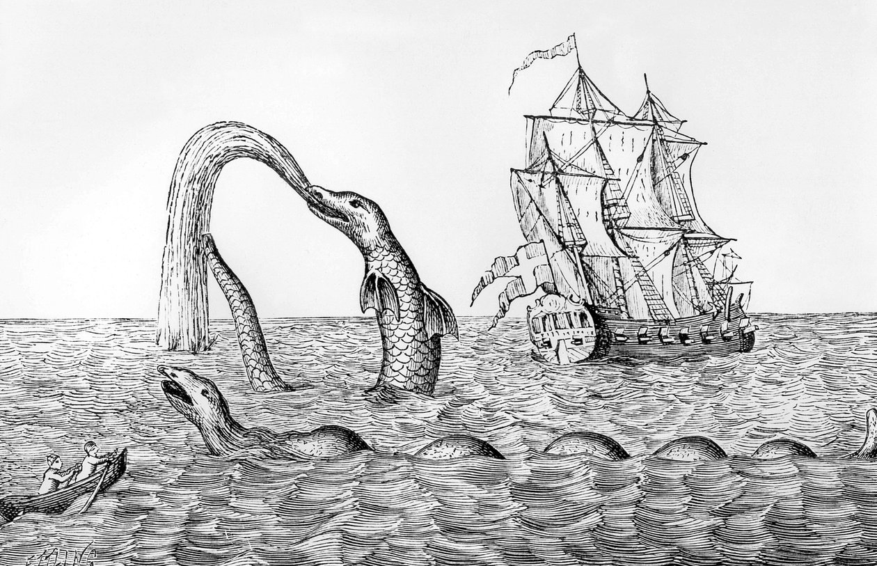 A tengeri kígyó, Pontoppidan metszetének fakszimile, illusztráció John Gibson „A tenger szörnyei” című művéből, 1887 alkotó: English School