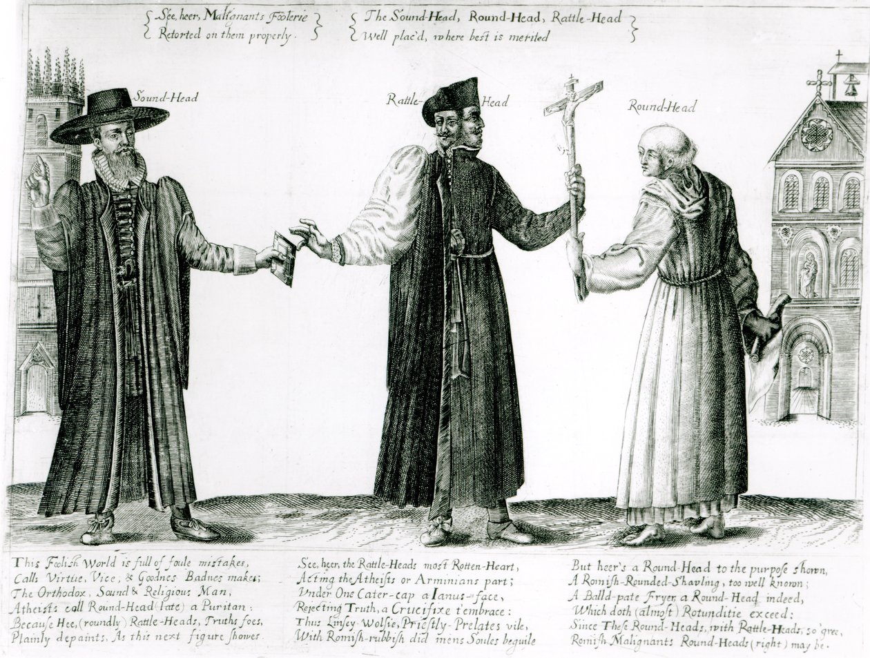 Hangfej, csörgőfej és kerekfej, 1642 alkotó: English School