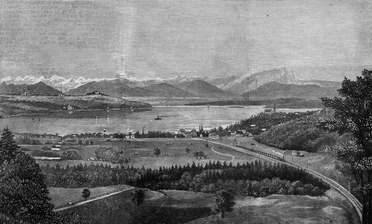 A Starnberg-tó München közelében, ahol a néhai bajor király vízbe fulladt, a „The Illustrated London News”-ból, 1886. június 26. alkotó: English School