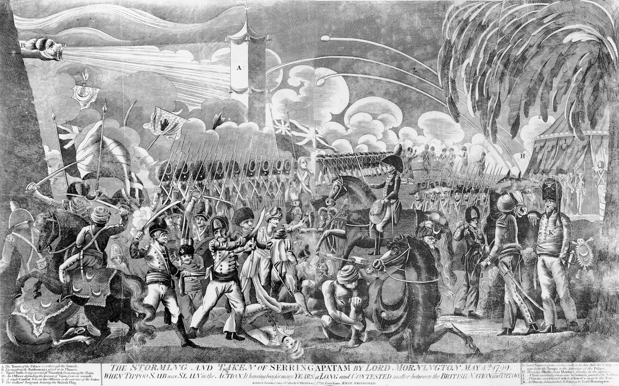 Lord Mornington Seringapatam viharzása és elfoglalása, 1799. május 4., pub. G. Thompson, 1800 alkotó: English School