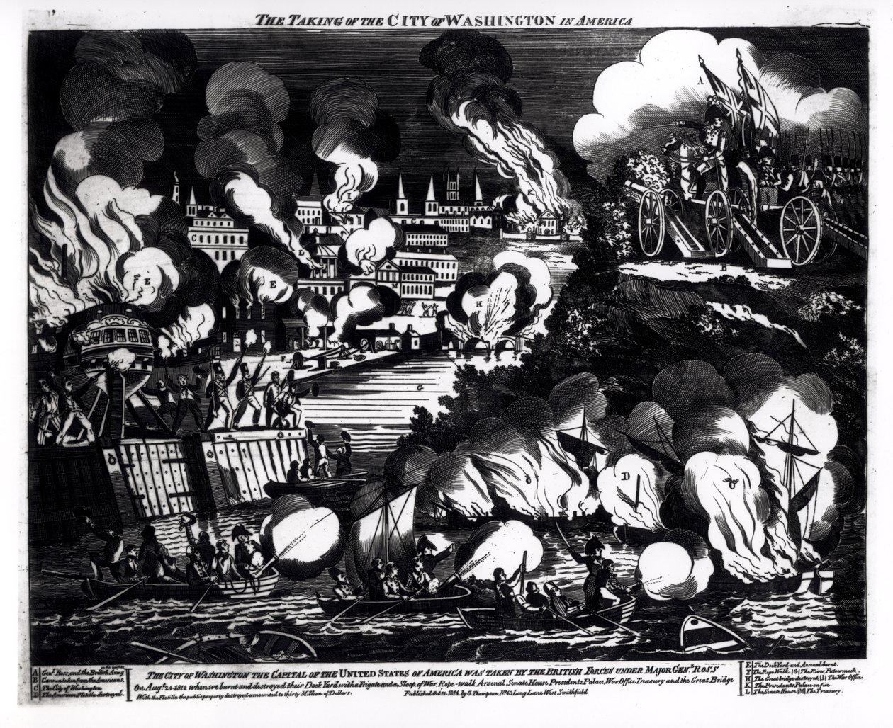 The Taking of the City of Washington Amerikában, 1814. augusztus 24., pub. G. Thompson, 1814 alkotó: English School